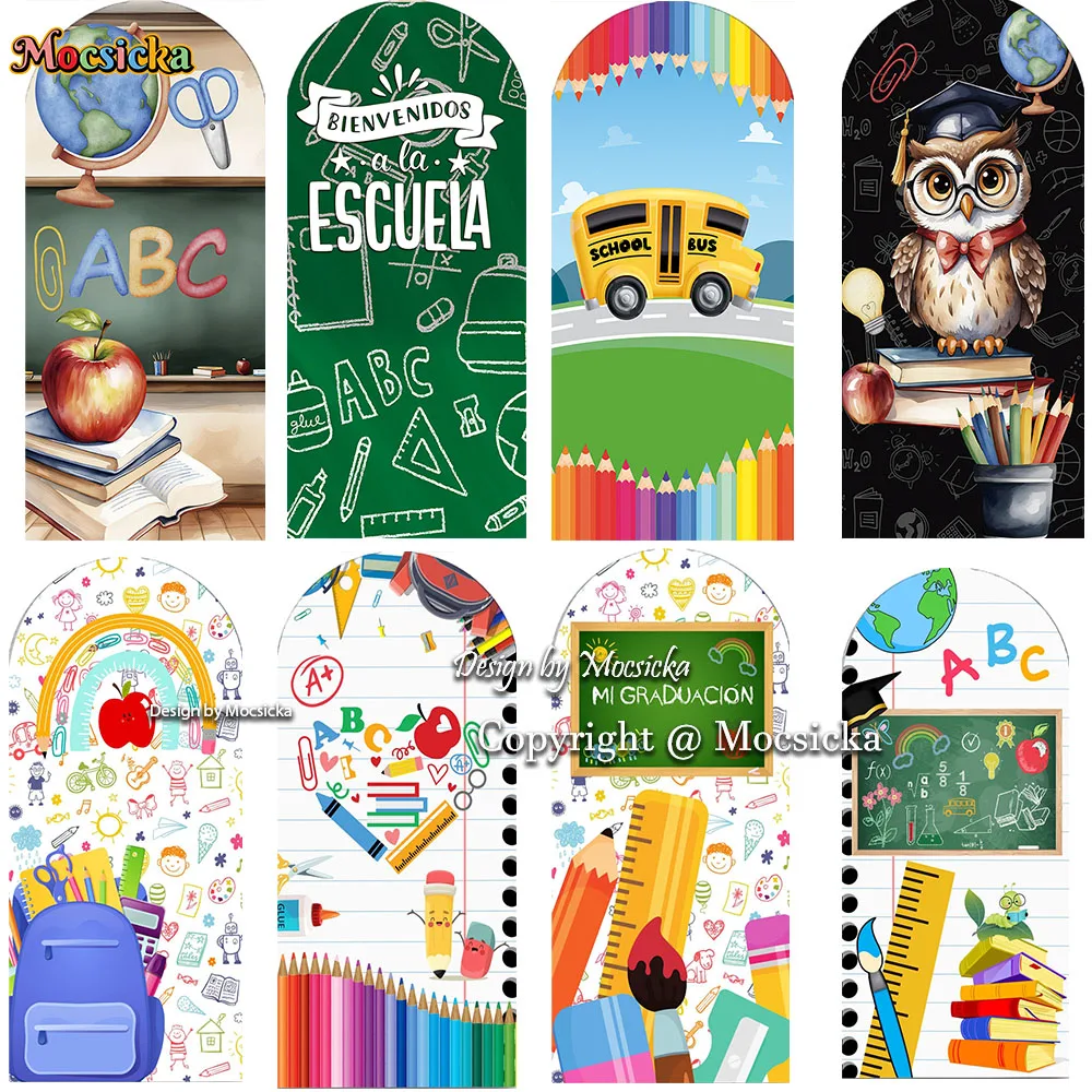 Mocsicka Back to School Arch Cover Backdrop Photography Hand Drawn Pencil Blackboard Graduation Party Background Baby Show Photo