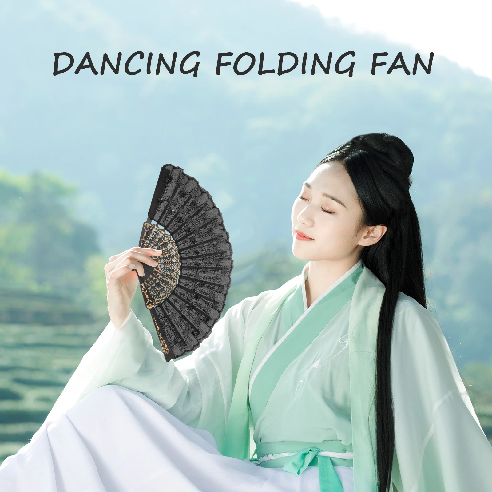 

Black Sequin Fan Chinese Style Foldable Fans Peacock Tail Props Hand Fans Souvenirs Wedding Favors Lace Decorative