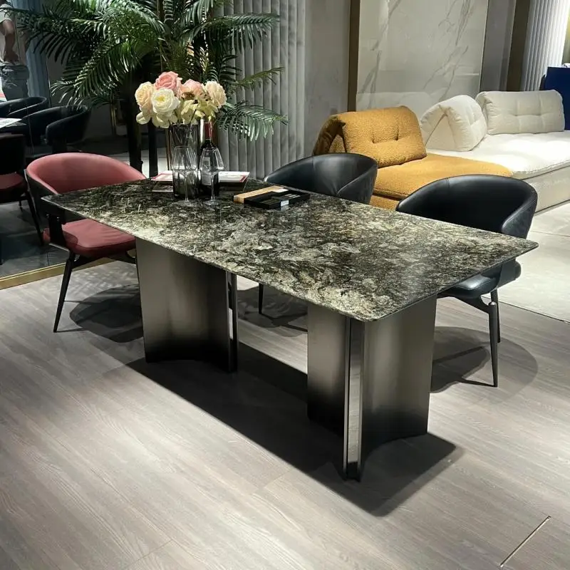 طاولة طعام فاخرة من الحجر البلاتيني الماسي الإيطالي الخفيف الفاخر عالي الإحساس من الحجر الطبيعي الفاخر طاولة طعام مربعة منزلية #1