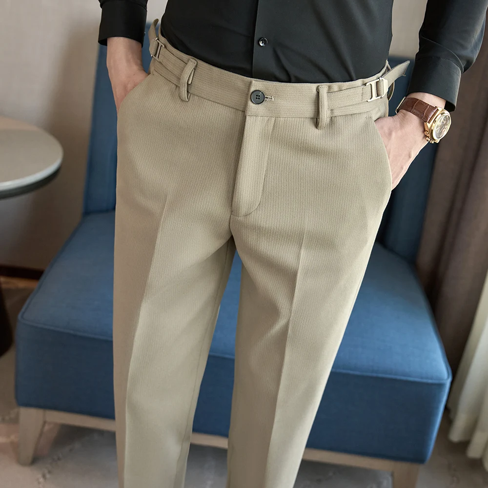 Autumn and Winter Gentleman Woolen Pants, Waist Headband Hardware Decoration, Slim Fit Business Casual Trousers