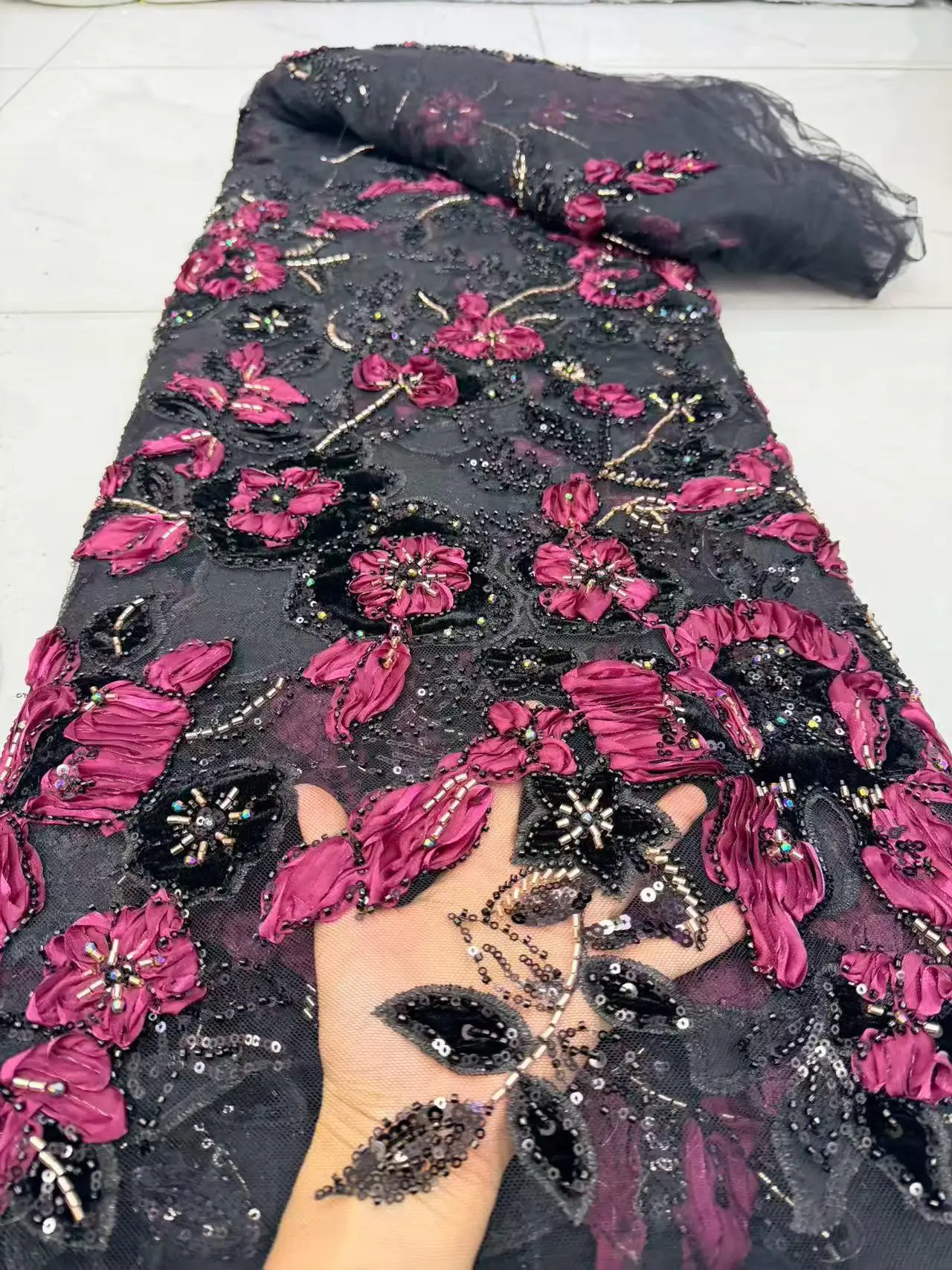 Luxury Multiple colors Nigerian Sequins Beaded Mesh Lace Fabric 2026 High Quality African French Tulle Lace Fabric For Dresses