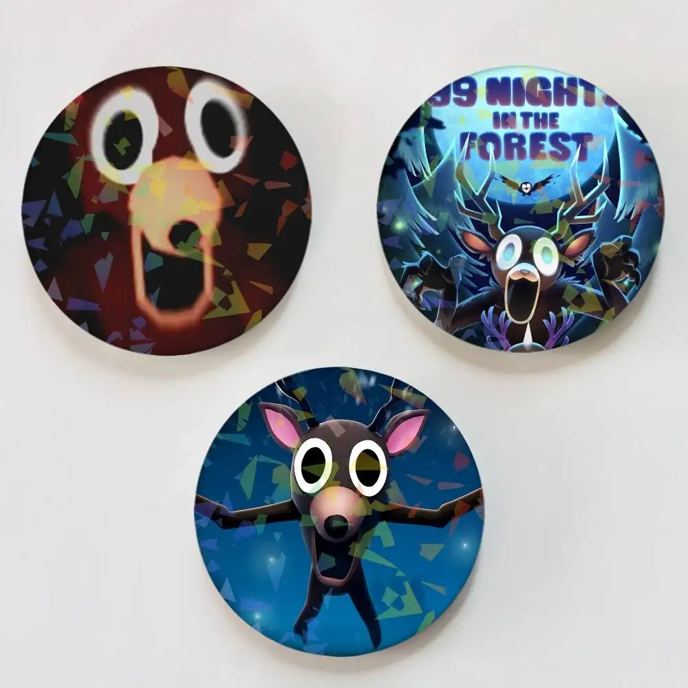 Game 99 N-NIgHtS-S in The F-FoREsT-T Round Badge Lapel Pins for Backpacks Briefcase Laser Brooch Clothes Gifts