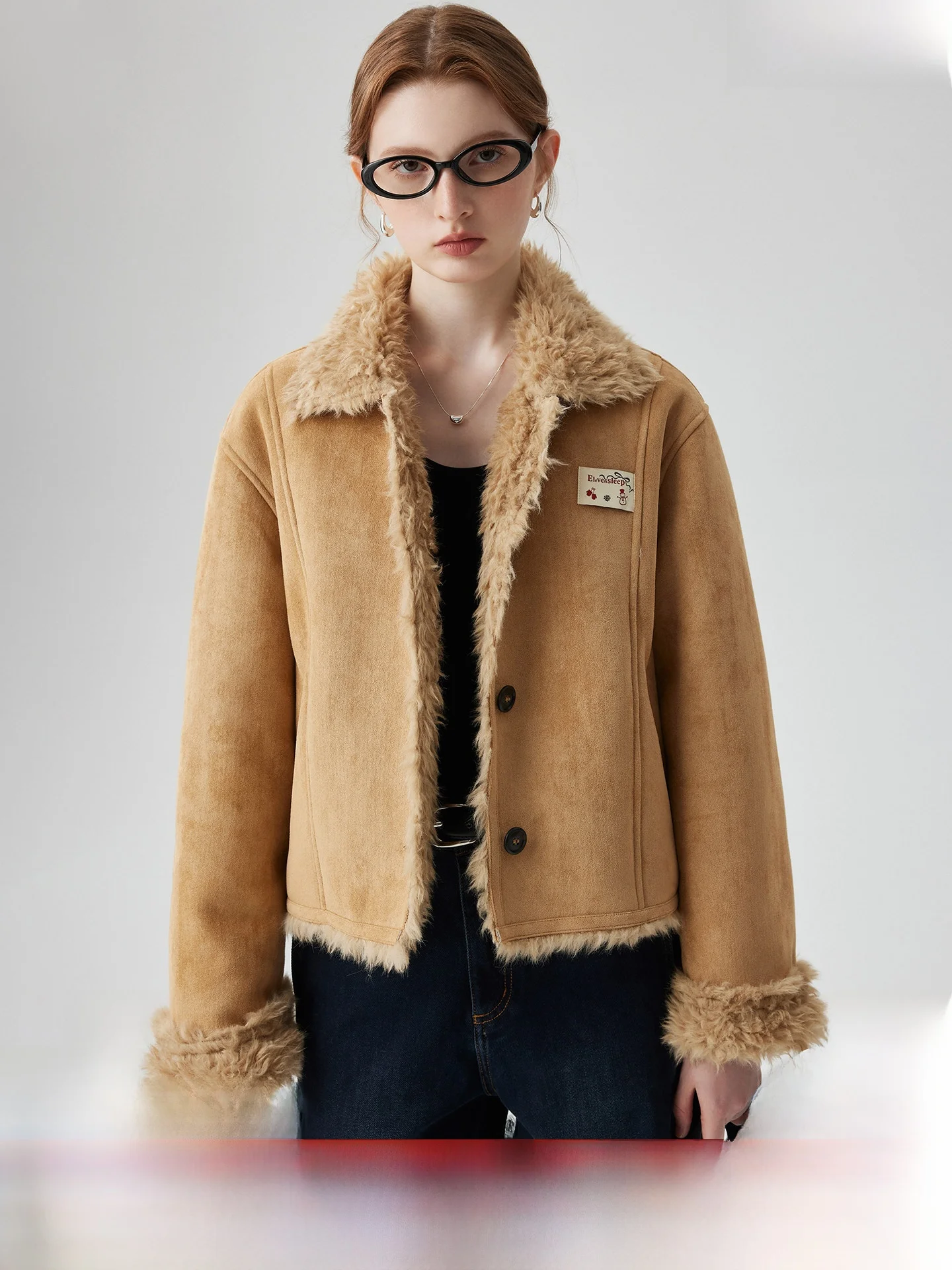 เสื้อโค้ทขนแกะสำหรับผู้หญิง Ele รุ่น Winter Coat n Sle ปกป้องสิ่งแวดล้อม ขนสังเคราะห์ ทรงตรง