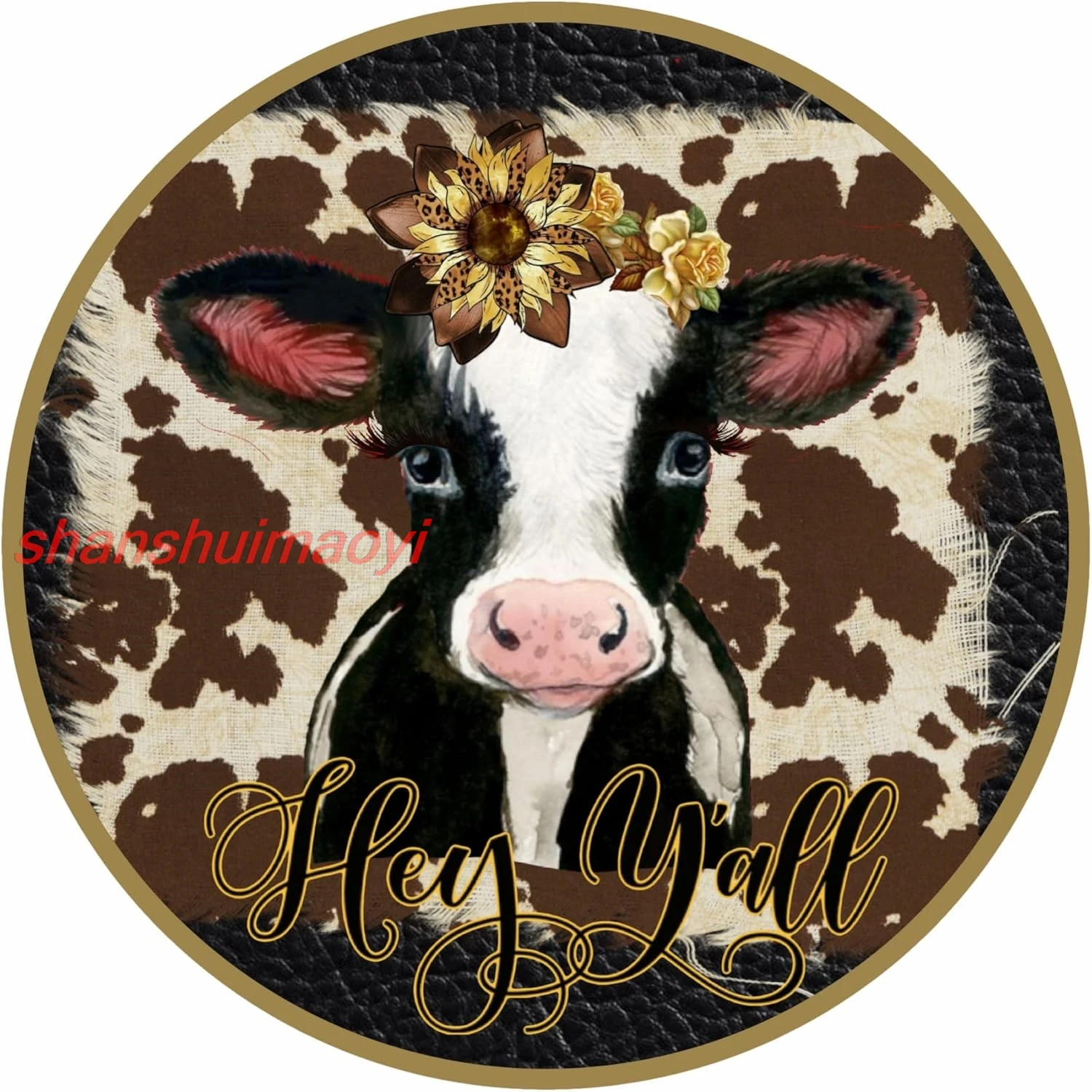 shan und Tin Sign 12 X 12 Inches Hey Y'all Cow with Flower Wreath Attachment Funny Wall Decor Nostalgic Arts Decor Waterp 1pc
