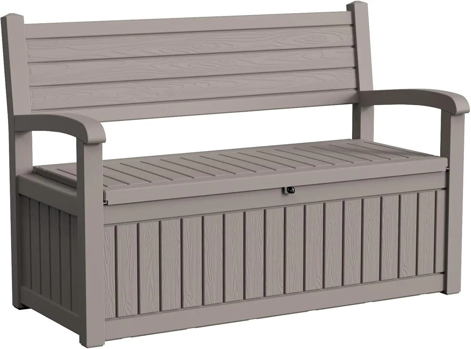 75 Gallon All-Weather Resin Outdoor Storage Bench, Lockable Deck Box with Hidden Storage, Dual-Purpose Seating Organizer for Garden Pool Patio Indoor Spaces