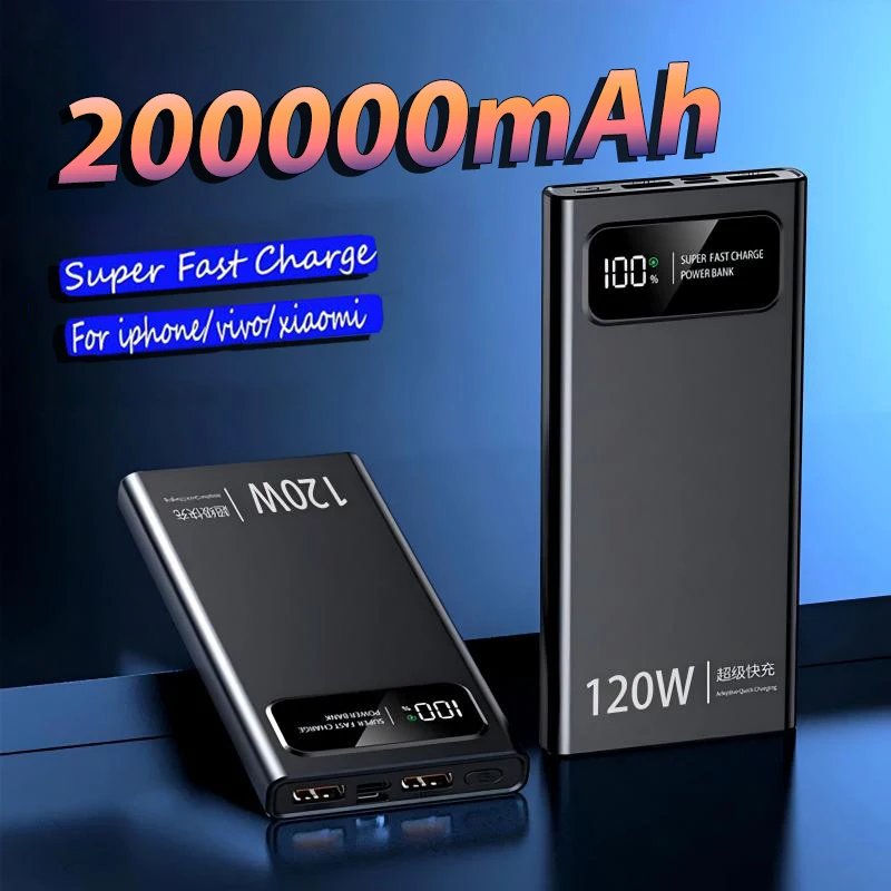 2025 New 120W Power Bank Super Fast Charging 200000mAh Large Capacity Portable External Battery For Mobile Power Bank For IPhone