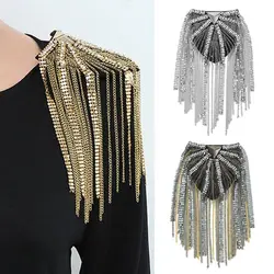 DIY Punk Tassel Epaulette Chain Shoulder Board Badges Beads Goth Rivet Spike Stud Epaulet Shoulder Metal Brooch for Man Suit