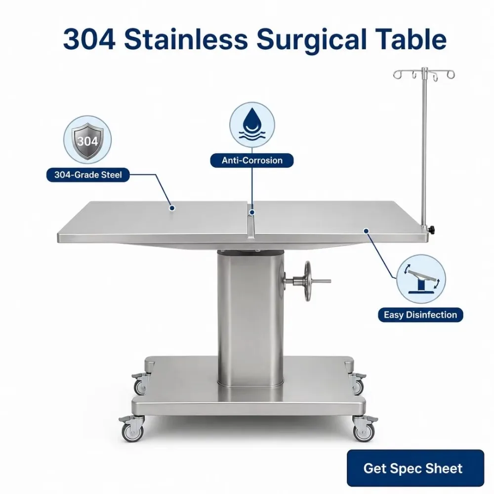 Hydraulic adjustable veterinary operating table, stainless steel animal operating table, suitable for clinics and hospitals