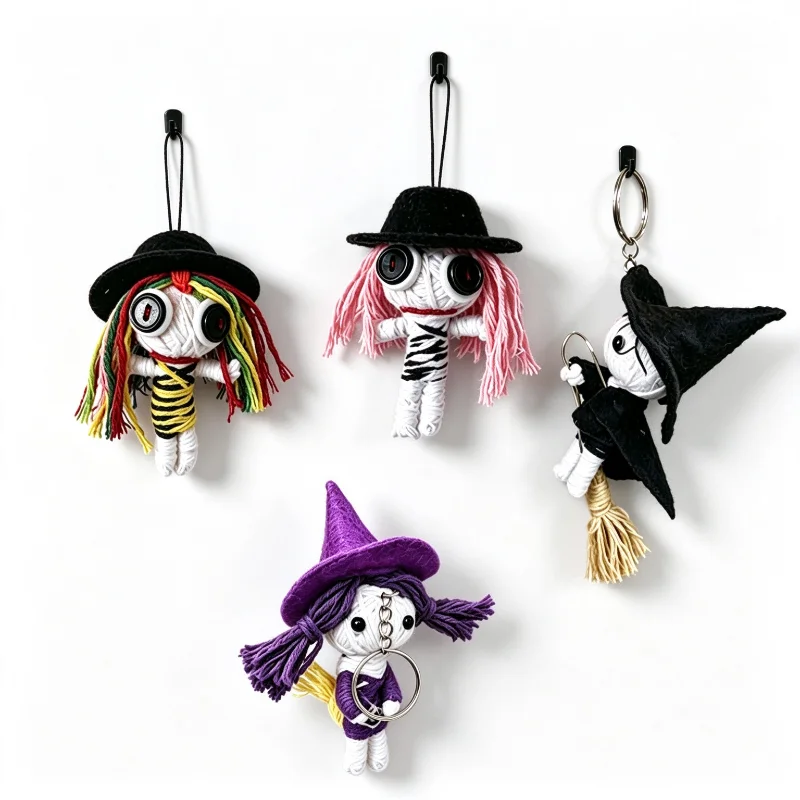 Voodoo Doll Keychain Handmade Yarn Voodoo Doll Bag Charm Gothic Witch Pendant Halloween Party Ornament Novelty Trick