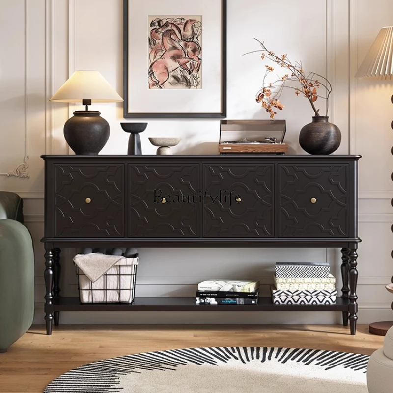 

French Style Living Room Entryway Home Black Vintage Side Cabinet Solid Wood Antique Dining Room Storage Cabinet