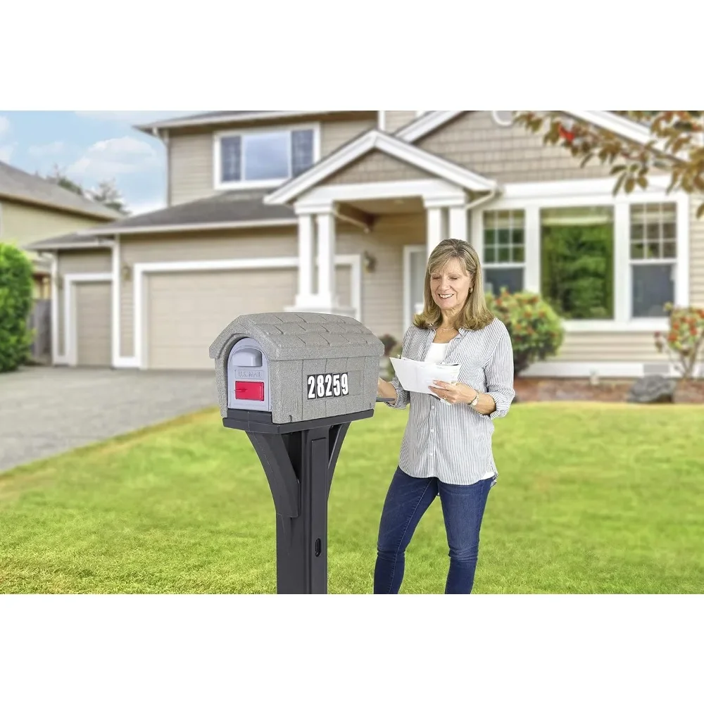 

Classic Home Plastic Residential Mailbox & Post Mount Combo Kit with 2 Access Doors - Stone Gray/Black, Made in USA