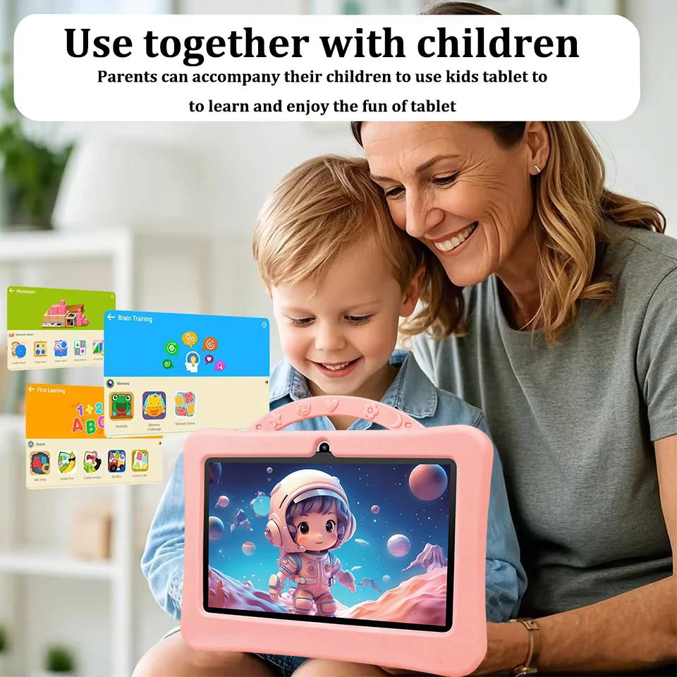 แท็บเล็ต 5G WiFi ขนาด 7 นิ้ว สำหรับเด็กเรียนรู้และการศึกษา แท็บเล็ตเด็ก Quad Core RAM 4GB ROM 128GB กล้องคู่ ระบบปฏิบัติการ Android 14 พร้อมเคสซิลิโคน