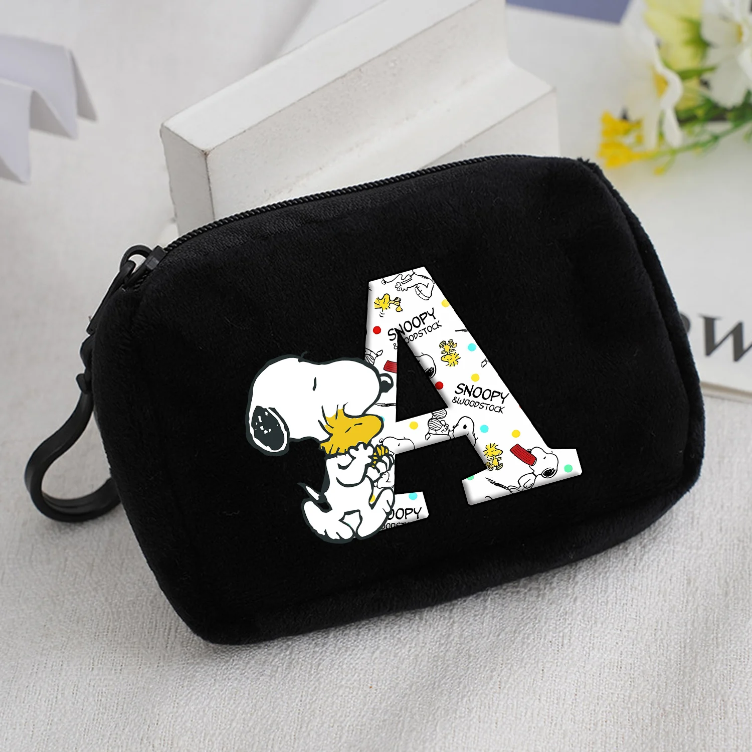 Snoopy Plush Coin Purse Cute Cartoon Mini Wallet New Kawaii Anime Zipper Purse Fashion Black Money Card Storage Bags Kids Gift