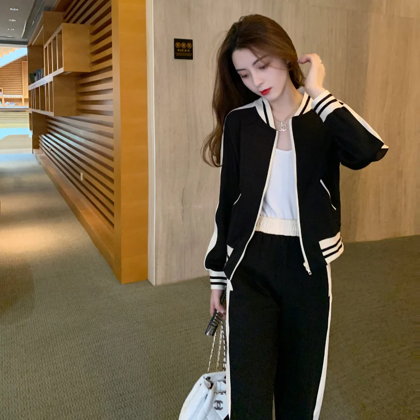 Casual Top Set Women\'s Early Spring 2023 New Fashion Temperament High Grade Slim Sports Fashion Two Piece Set Trend