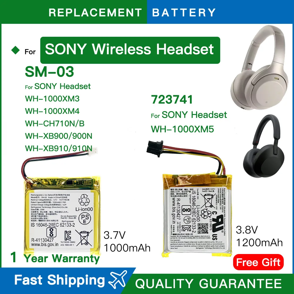 Genuine Replacement Wireless Headset Battery For Sony WH-1000XM3 XB900 WH-1000XM4 XM4 WH-1000XM5 XM5 723741 SM-03 battery+gifts