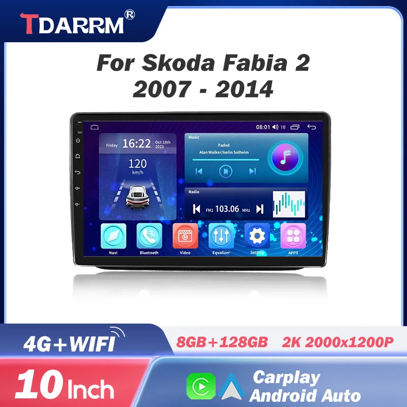 

TDARRM 2 Din Android 12 Car Radio Multimedia Player DSP GPS Carplay Stereo Wifi 4G Autoradio For Skoda Fabia 2 2007 - 2014