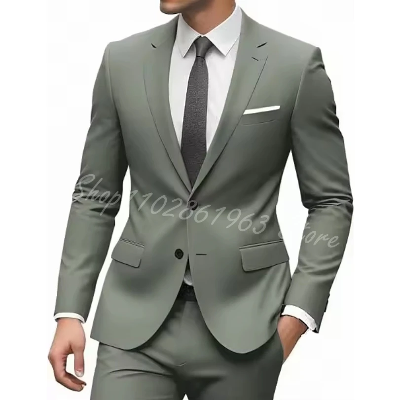 

Formal Business Suits For Men Wedding Party Groom Tuxedo Elegant Fashion Prom Slim Fit Blazer Pants 2 Pieces Trajes De Hombre
