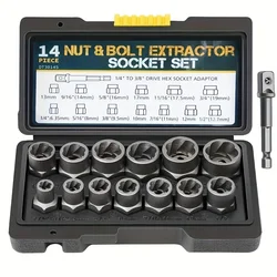 14 Pieces Impact Bolt & Nut Remover Set Cr-Mo Steel Bolt Extractor Tool Set with Solid Storage Case for Industrial Drop Shipping