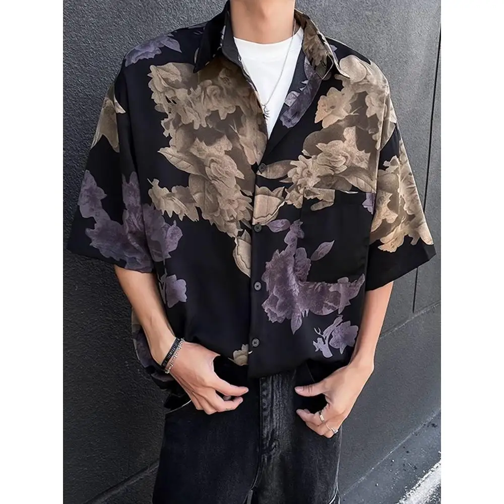 

Summer 2025 Men's Faion Casual Loose Ice Silk ort Sve irt Printed Youth ular Polyester Fiber Thin Model irt