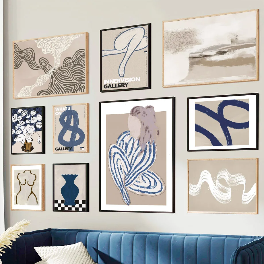 Abstrakte Figurenlinien Streifen Mädchen Vase Wandkunst Leinwandgemälde Poster und Drucke Hotel Bar Bilder für Wohnzimmer Heimdekoration