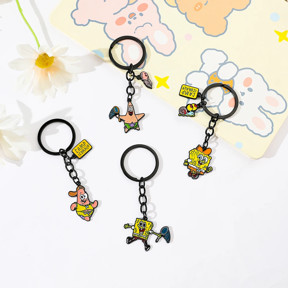 Chaveiro com pingente de figura de desenho animado fofo, anime clássico, calças quadradas Bob Esponja, acessórios Kawaii