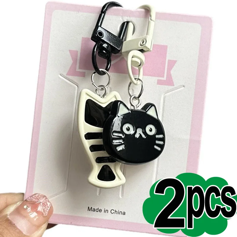 Cute Little Cat Keychain Creative Fish Cat Resin Cartoon Doll Pendent Fashion Bag Accessories For Kids Couple Gift Car Keyring