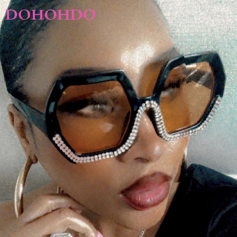 Fashion Brand Designer Rhinestone Octagon Sunglasses Personalised Exaggerated Shape Sunglasses Trend Popular Sunglasses UV400