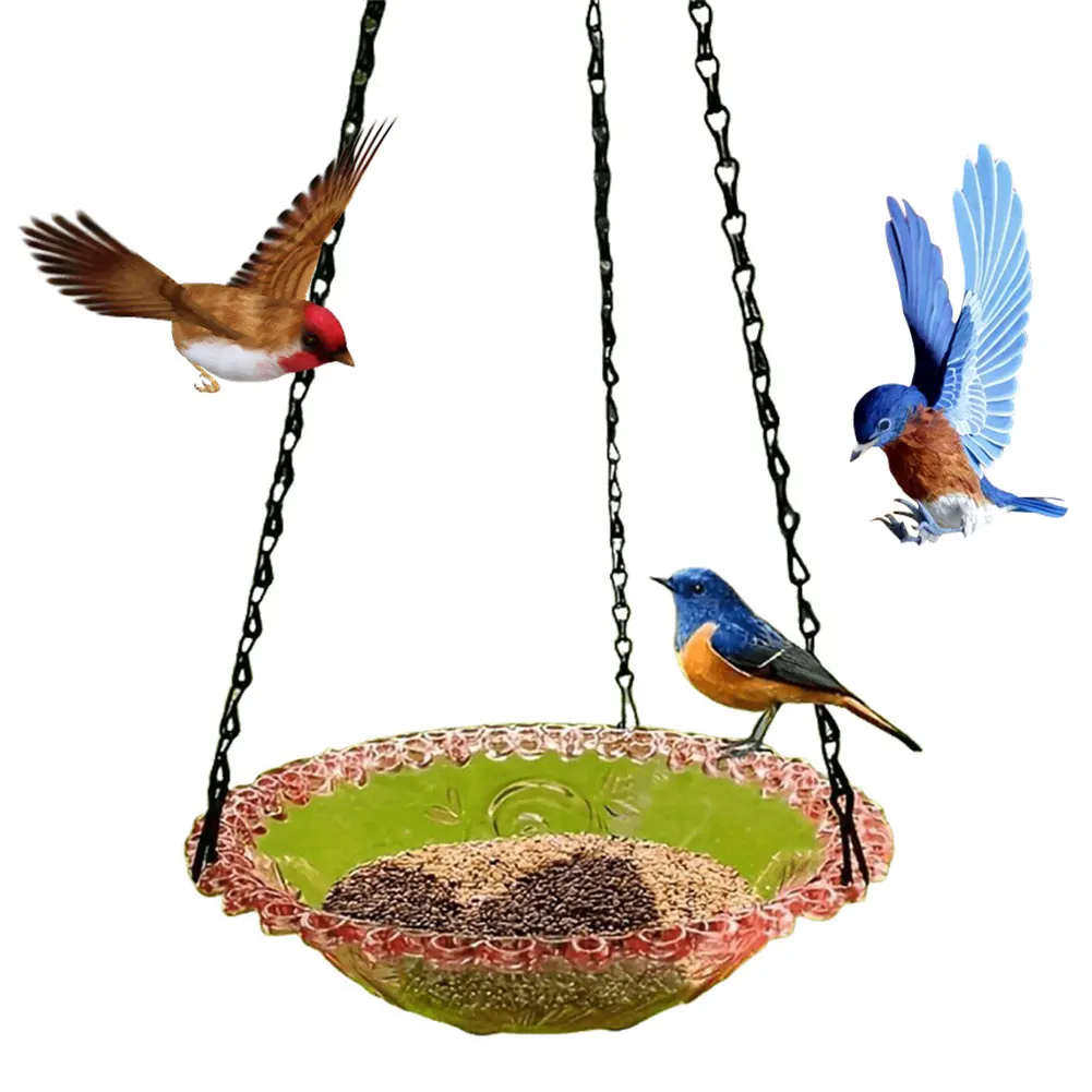 

Acrylic Bird Feeder with Hook Outdoor Wild Bird Hanging Bird Feed Tray Wild Bird Feeding Drinker for Garden Decoration