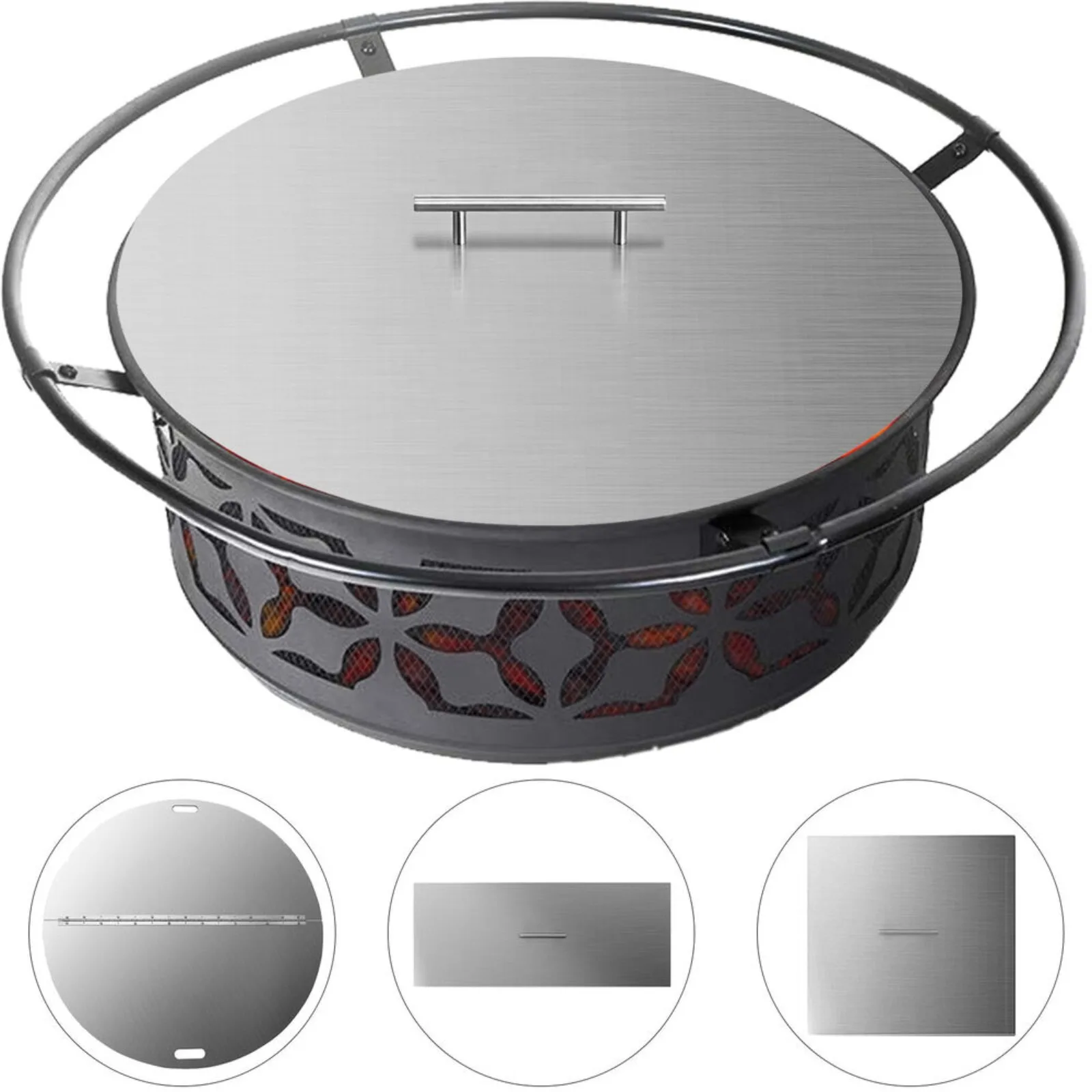 Stainless Steel Fire Pit Cover Fire Pit Ring Snuff Cover (Firepit Not Included)