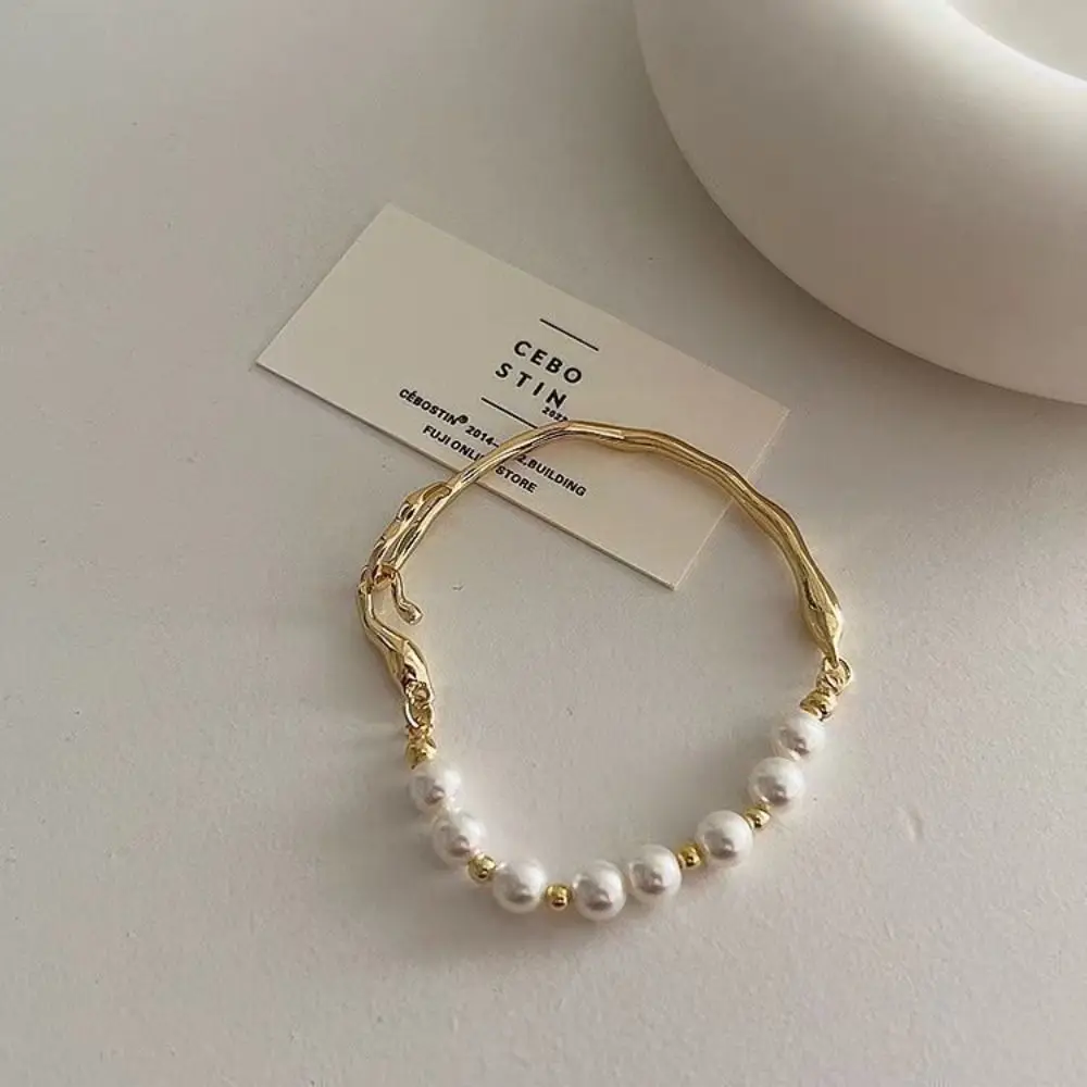 Party Jewelry Accessories Irregular Liquid Metal Baroque Girl Gift Pearls Bracelet Korean Style Jewelry Copper Women Bracelet