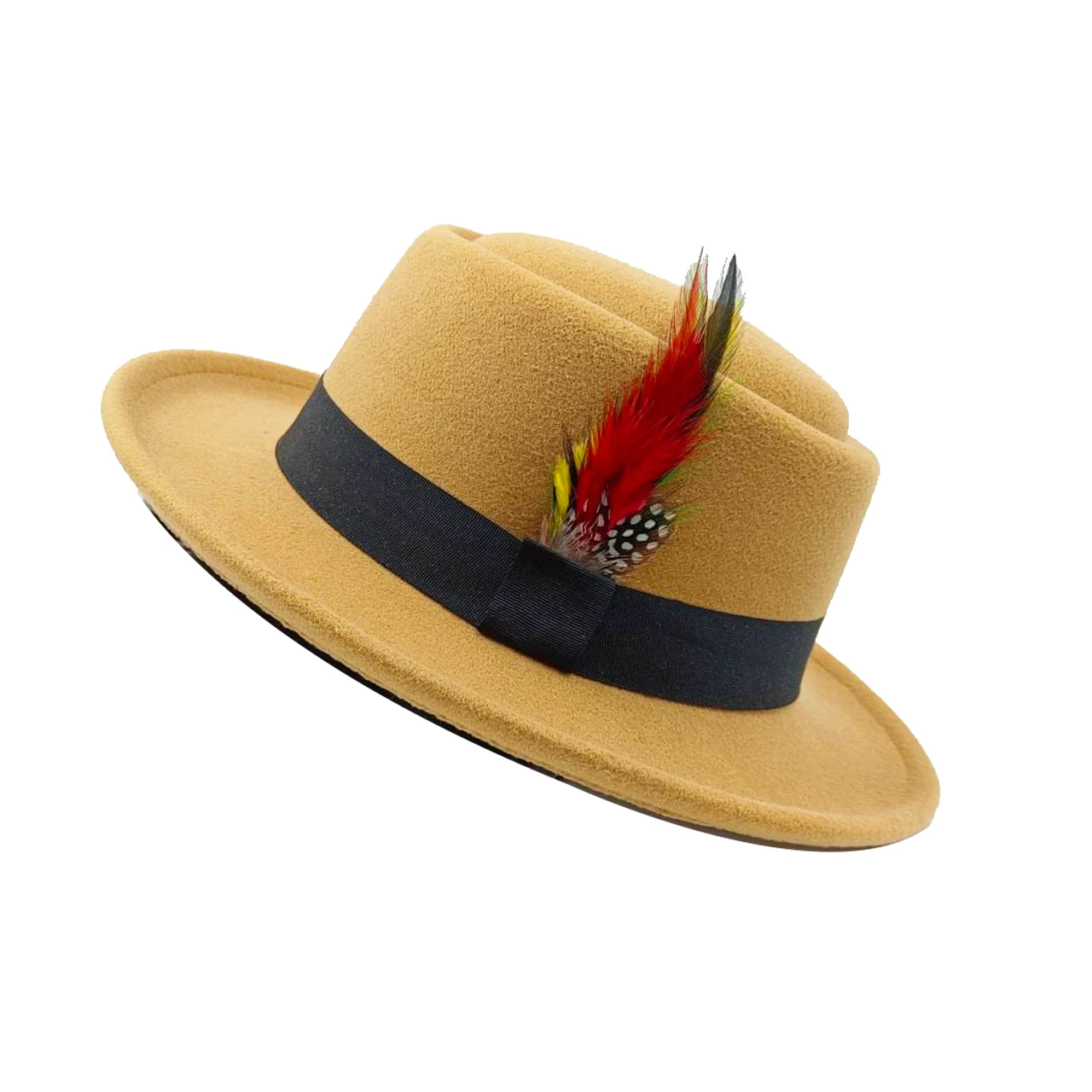 Fedora Small Eaves Flat Top Bow Knot Feather Men's Felt Hat Pork Pie Black Top Hat  sombreros шапка мужская 모자