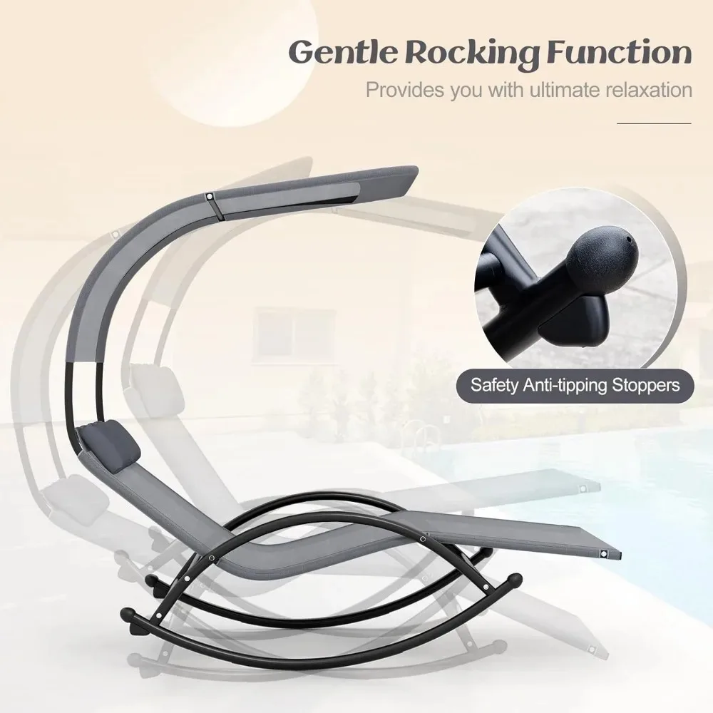 屋外長椅子ロッカー、2人用ロッキングデイベッドサンラウンジャー、サンシェードキャノピーとヘッドレスト枕付き、ハンモック