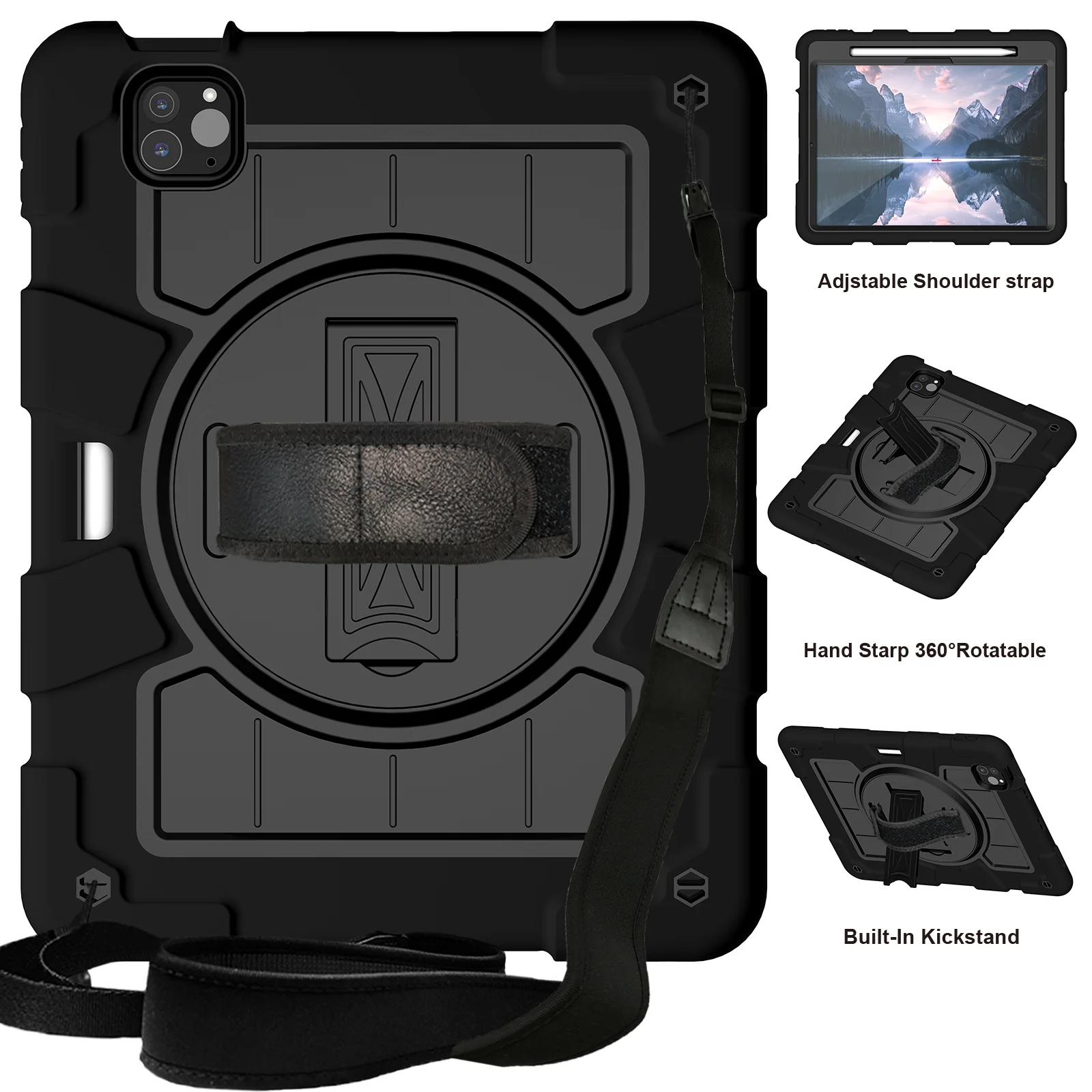 Heavy Duty Case For iPad Pro 11 M5 2025 M4 2024 A3357 A3358 A3359 A2836 A2837 A3006 360 Rotation Stand Cover With Shoulder Strap