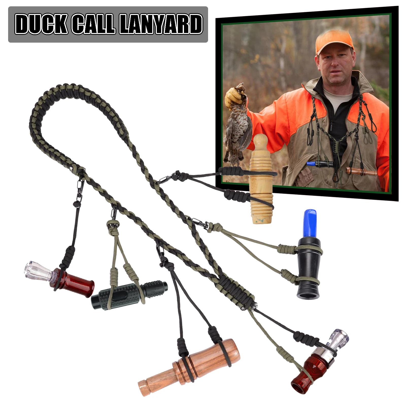 Duck Call Lanyard, Duck Hunting Accessories with 11 Adjustable Loops, Holds 11 Duck Calls,Comfort Neck Call Lanyard for Hunting