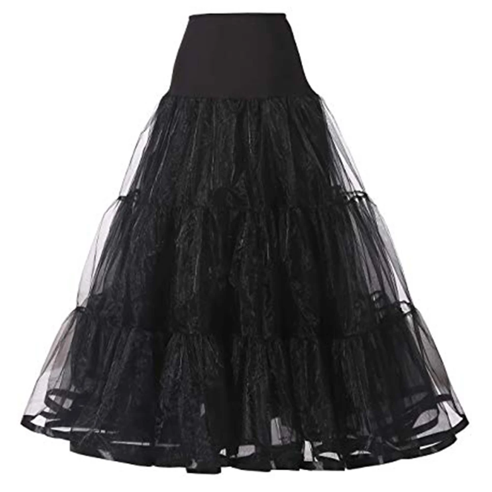 95CM Long Petticoat Ruffled Crinoline Vintage Wedding Bridal for Dresses Underskirt Rockabilly Tutu