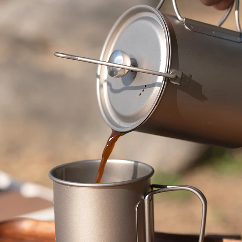 Tiartisan التيتانيوم مقبض قابل للطي الصحافة الفرنسية وعاء معلق صانع القهوة مع غطاء التخييم في الهواء الطلق تجهيزات المطابخ كوب ماء القدح