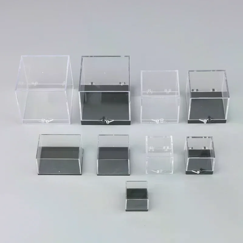 1Pc Storage Boxes Lids Gemstone Display Coin Clear Container Specimen Mini Square Cube Acrylic Case Rough Mineral Standard