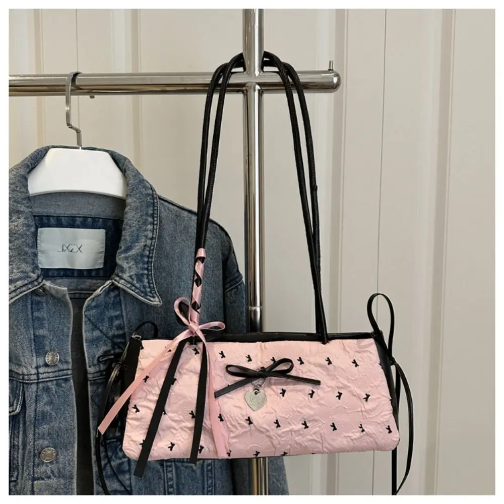 

Fashion Korean Bow Decoration Women's Handbag PU Material Zipper Closure Square Bag Niche Style Underarm Bag Casual Use