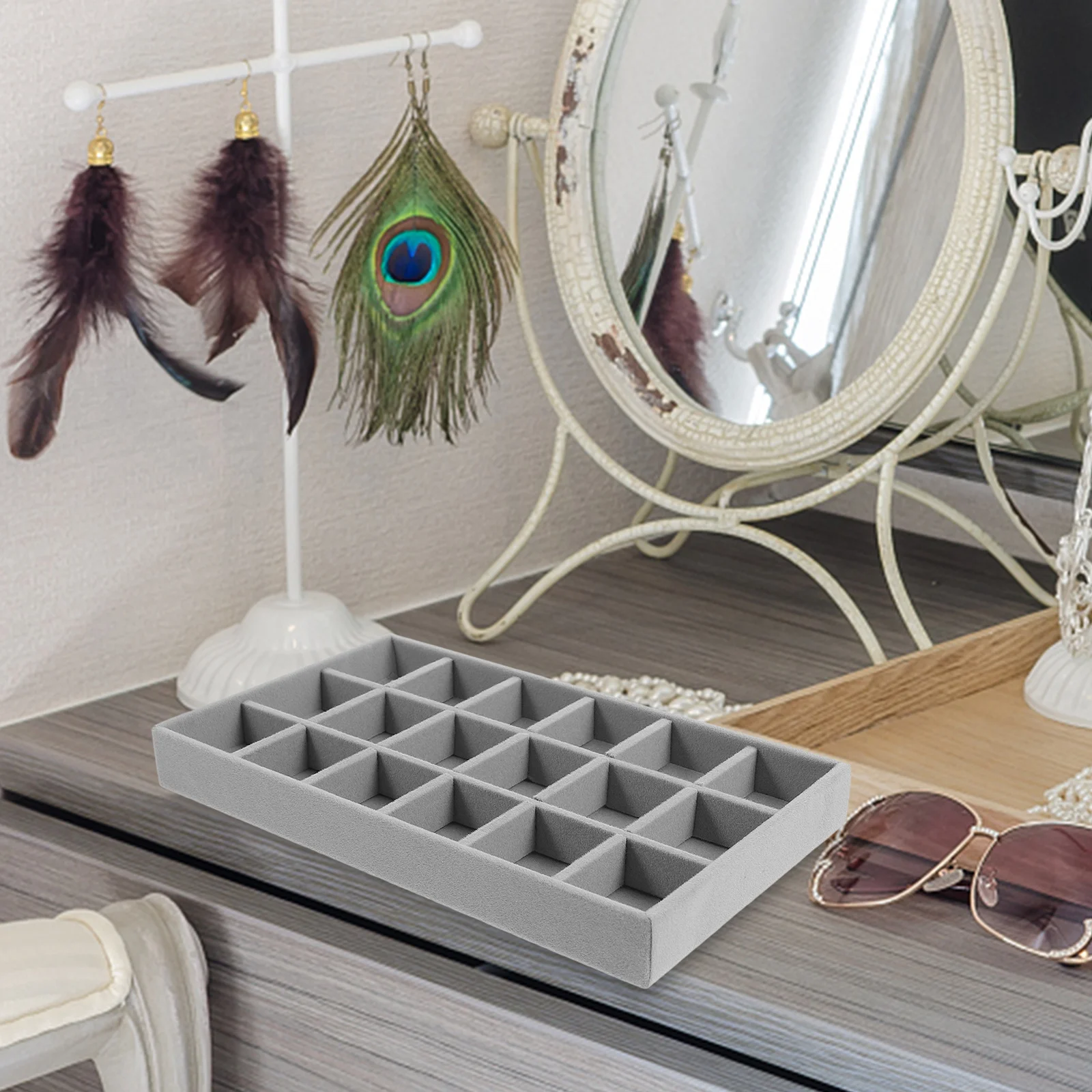 

2 шт. органайзер для ювелирных изделий, несколько отделений, серьги, кольца, ожерелья, хранение, флокированная поверхность, ящик для ювелирных изделий, дисплей из бисера