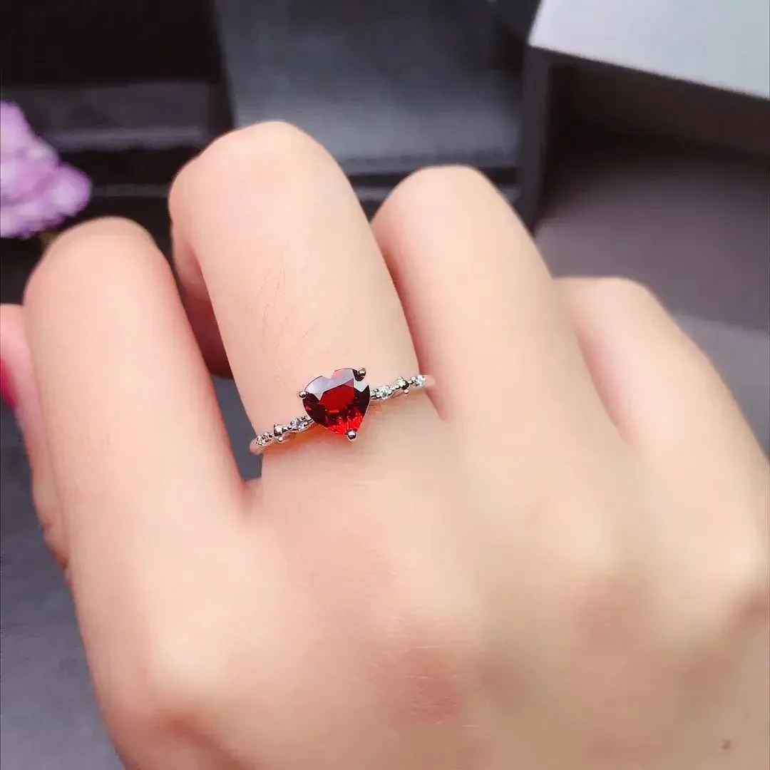 

100% Natural Garnet Ring for Emgagement 6mm 0.6ct VVS Grade Garnet Silver Ring 925 Silver Gemstone Jewelry
