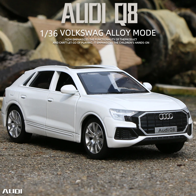 1/36 AUDI Q8 SUV aluminiowy Model samochodu Diecasts imitacja metalu pojazdy zabawkowe Model samochodu wysoka symulacja wycofać kolekcję