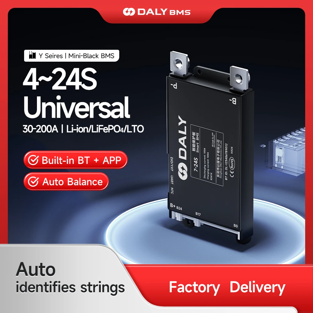 Daly Smart BMS 4S-8S 7S-17S 7S-24S 80A 100A 120A batería de litio de vigilancia Bluetooth integrada inteligente Lifepo4 Li-Ion LTO