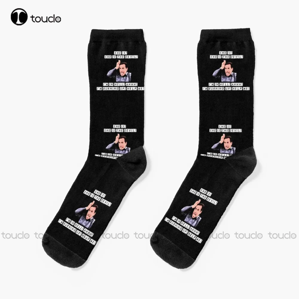 

Michael Scott Quote The Office Dinner Party Jan Is The Devil Socks Womens Black Fun Socks Christmas Gift Custom Women Men