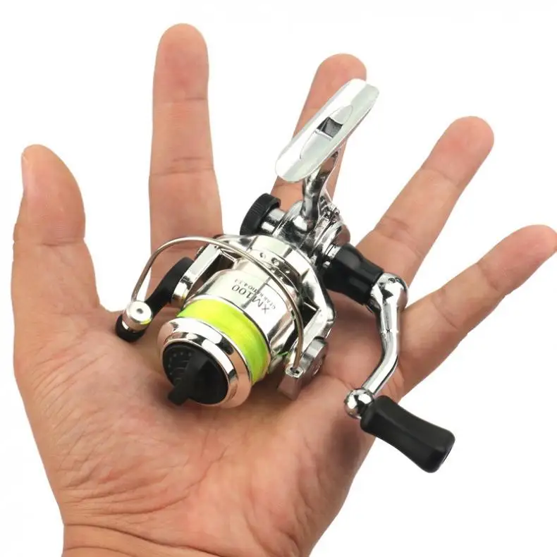 Mini 100 Metal Fishing Reel Size Spinning Reel with Fishing Line for Ice Fish Lure Shallow Fishing Rod