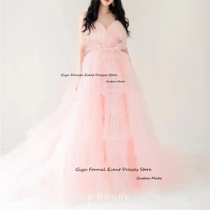 

Giyu Pink Princess Layered Wedding Dresses Korea Photoshoot Sweetheart Tulle Corset Back Bride Dress Formal Evening Dress