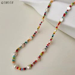 Multi Color Bohemia Necklace For Women Cream Pearl Seed Beads Short New Styles Choker Fashion Jewelry Sweet Female Gift C1103