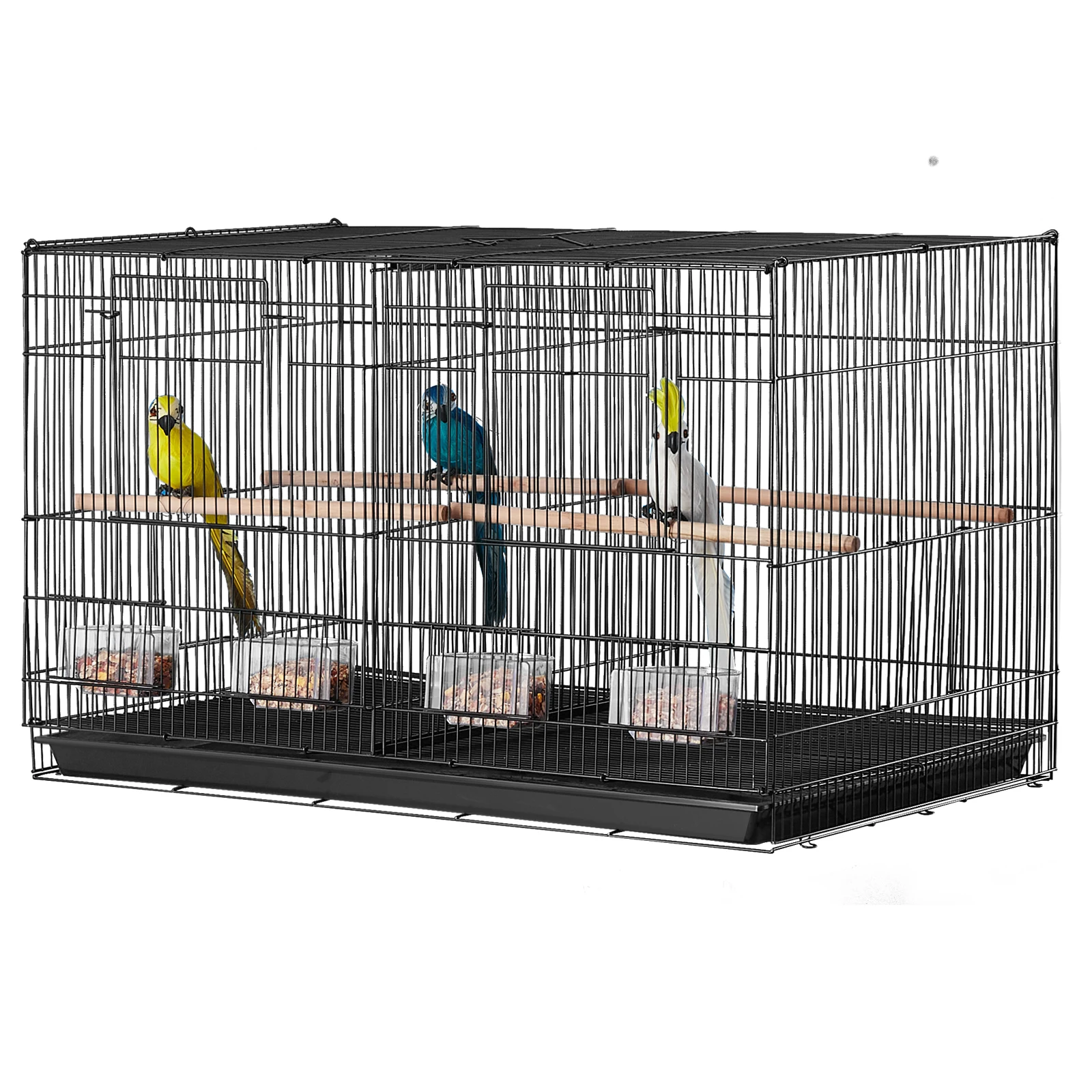 SucceBuy 30In Cage à oiseaux de vol empilable divisée Cage pour petits animaux pour types d'oiseaux Cage à oiseaux de voyage pour animaux de compagnie avec poignée et perche