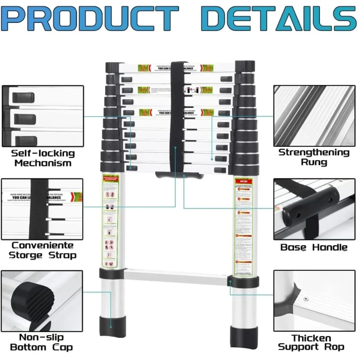 Escalera telescópica versátil de 16,5 pies, una escalera telescópica de aluminio que ahorra espacio adecuada para cualquier proyecto interior o exterior