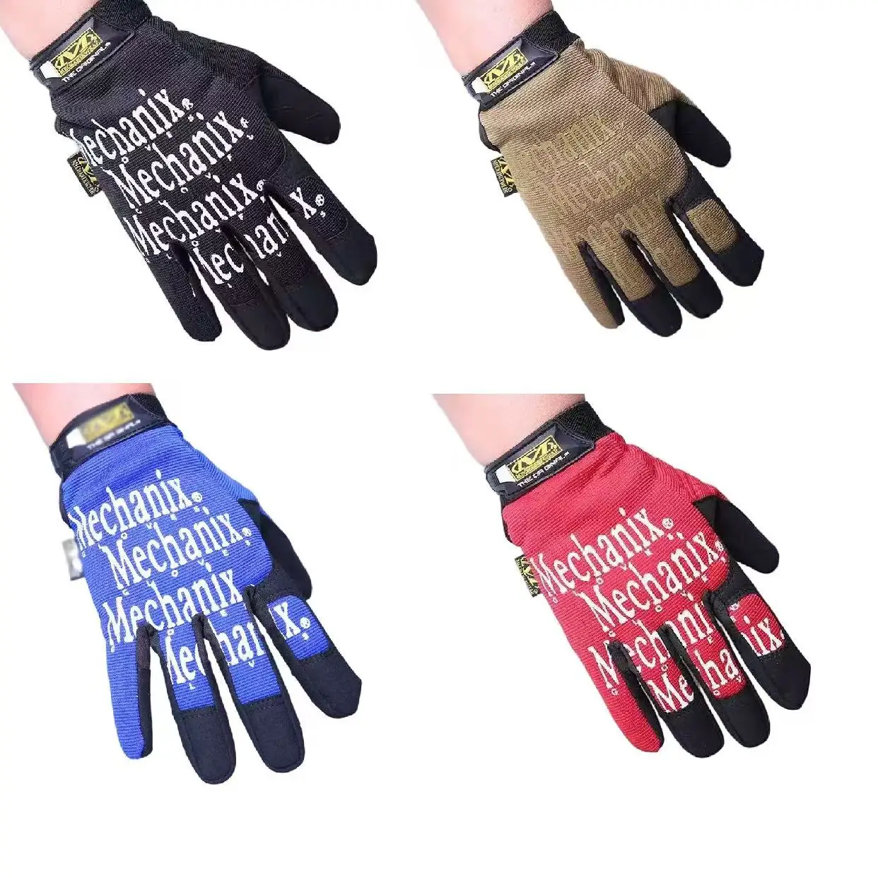 قفازات Super Technician الأساسية متعددة الألوان كاملة الأصابع: قفازات تكتيكية كاملة الأصابع قابلة للتنفس في الهواء الطلق لركوب الدراجات