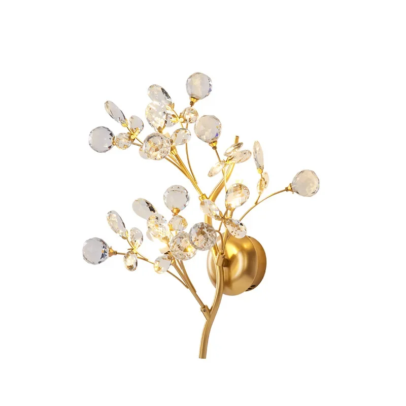 Light luxury European crystal bedroom bedside wall lamp French creative branch glass aisle corridor designer mirror headlamp